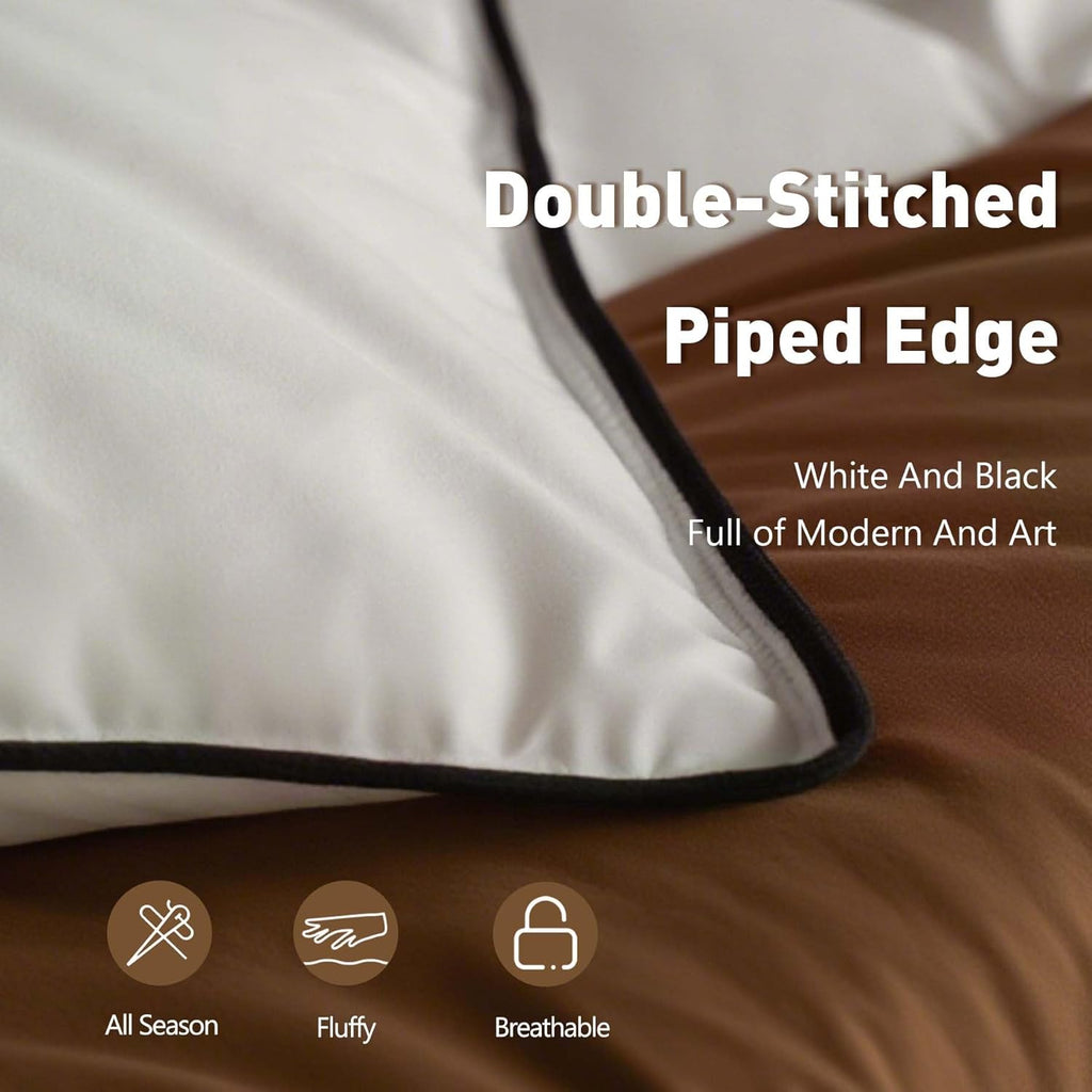 Breathable White Goose Down Fiber Comforter Queen 90”x90”, Super Cozy and Soft Hotel Quilted Duvet I