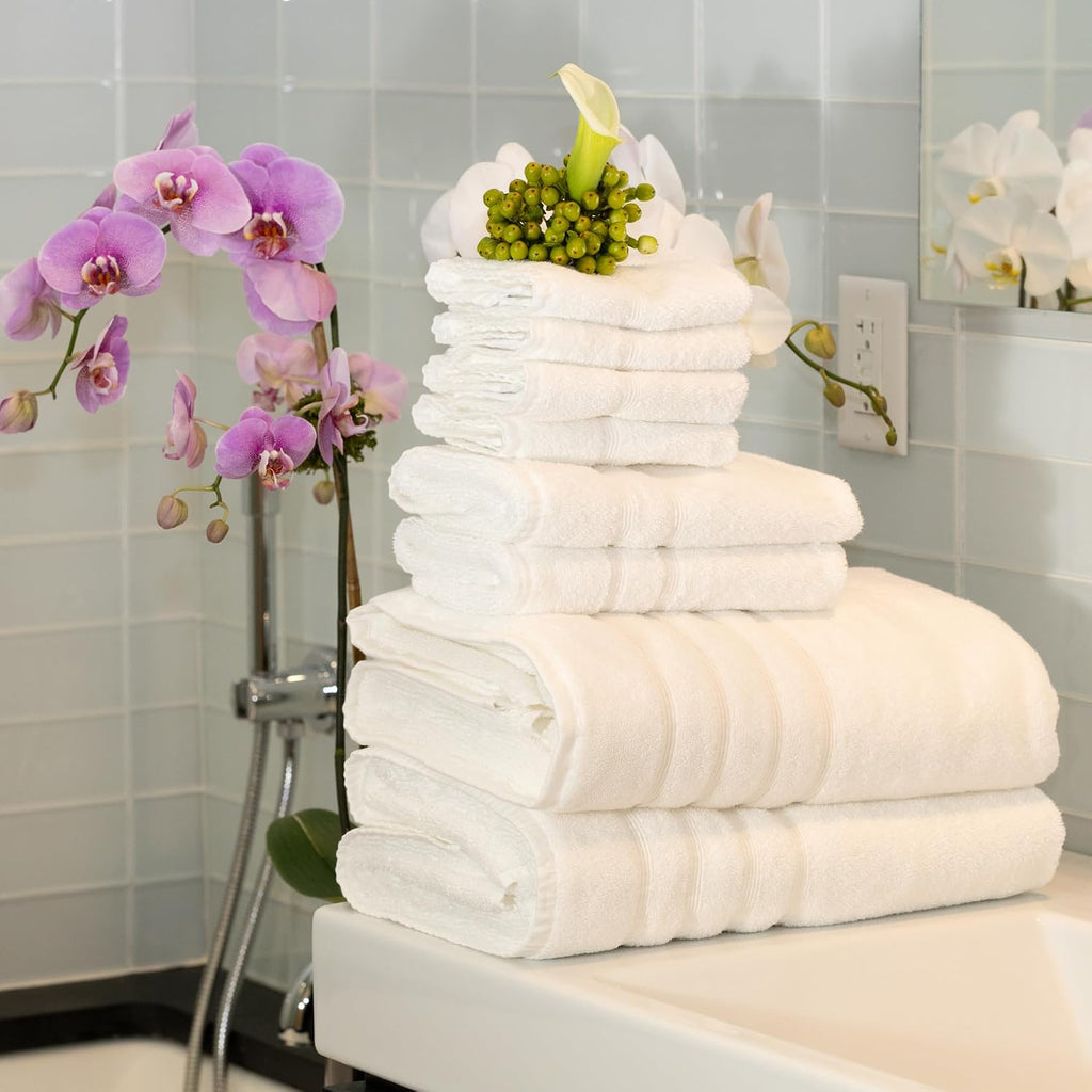 12 Piece Luxury Turkish Bath Sheet Set, 35 x 70 in, 700 GSM, White | 4 bath sheets, 4 hand towels and 4 washcloths