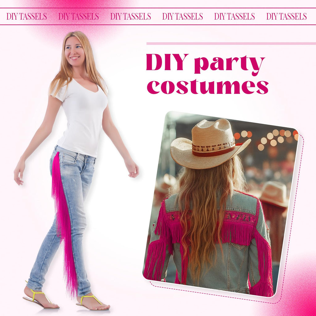 6 Inch Chainette Fringe Trim Bulk, Tassel, Hot Pink - 10 Yards