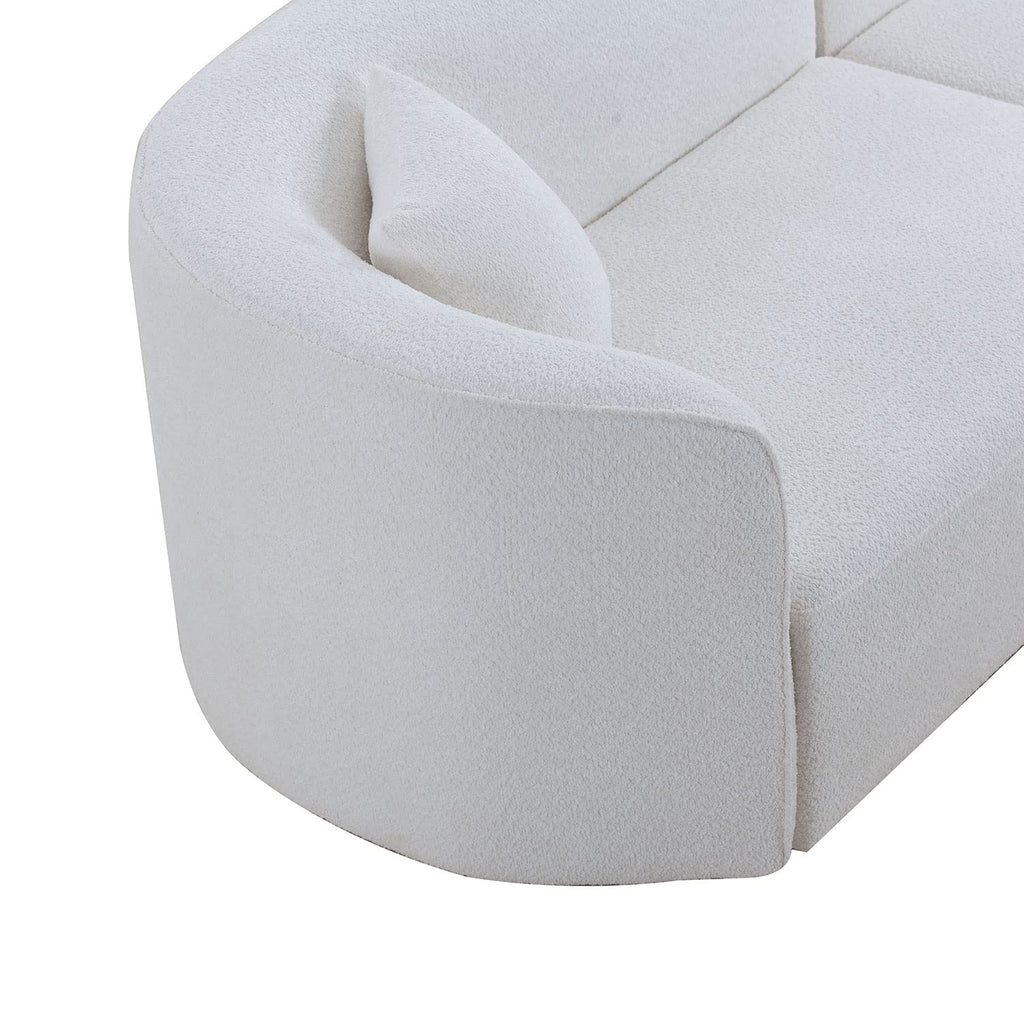 126" Luxury Modern Style Curved Sofa, Upholstery Boucle Sofa Couch with 2 Pillows, Right Hand Facing Sectional Boucle