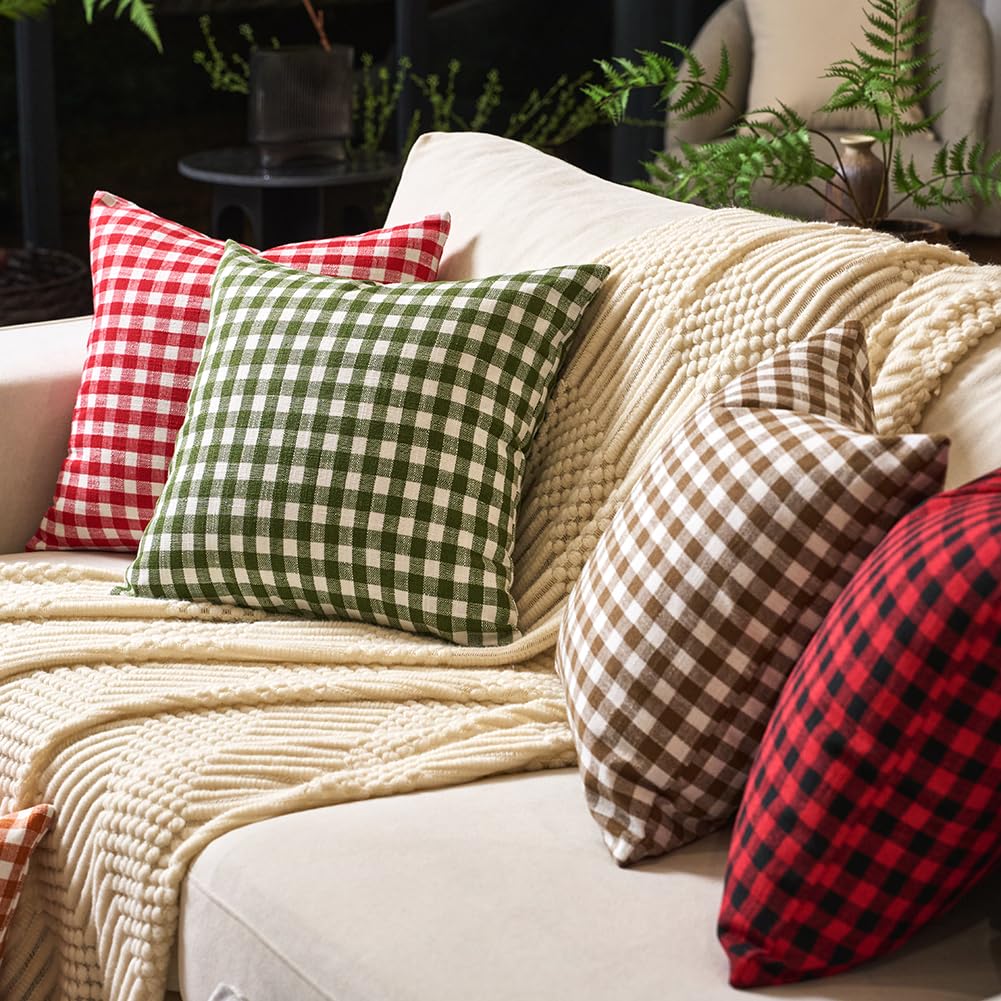 Fall Brown Plaid Gingham Euro Pillow Sham Covers 26x26 Set of 2 for Couch