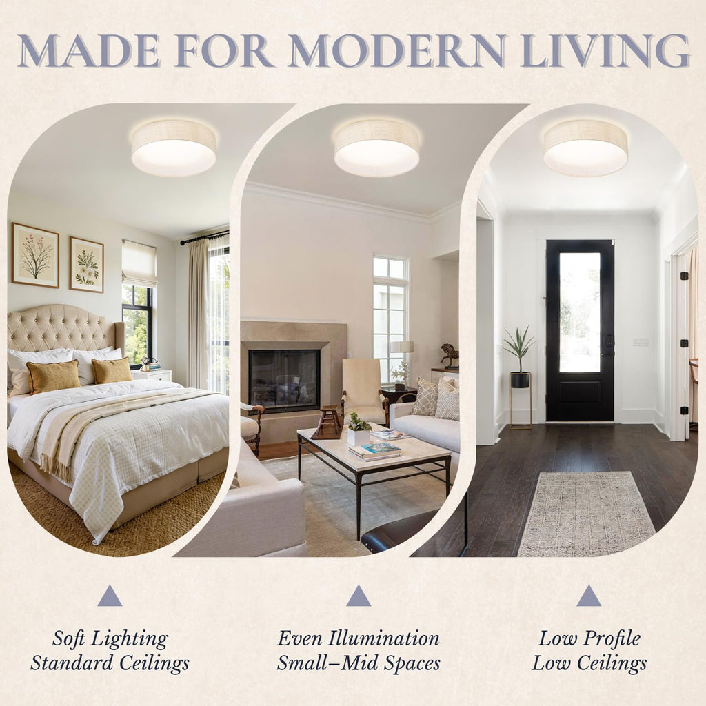 LED Flush Mount Ceiling Light Fixture Set of 2, Dimmable Ceiling Light Fixture with Fabric Shade 24W 12inch 5CCT