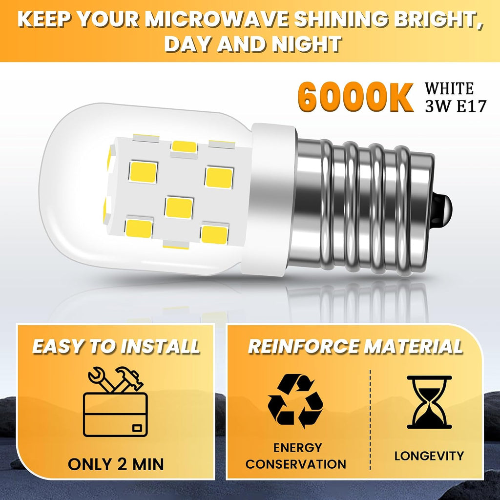 Microwave Light Bulb E17 LED 8206232A, 3W 125V, 6000K, 2-Pack