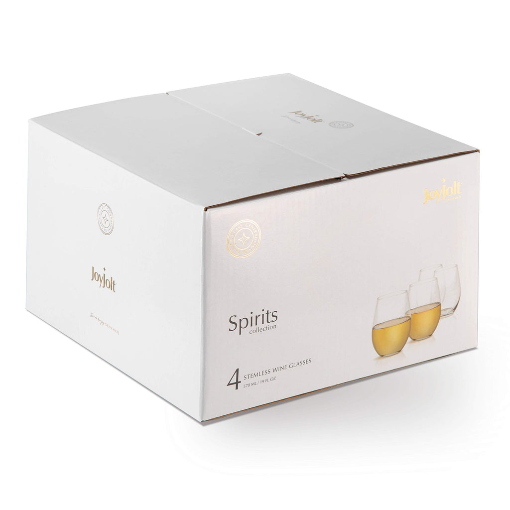 Stemless Wine Glasses Set of 4 - 19 oz Clear Glass Tumblers for Red & White Wine, Cocktails, Dishwasher Safe, Perfect