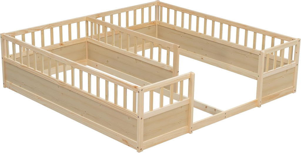 Double Floor Beds for 2 with Fence, Natural