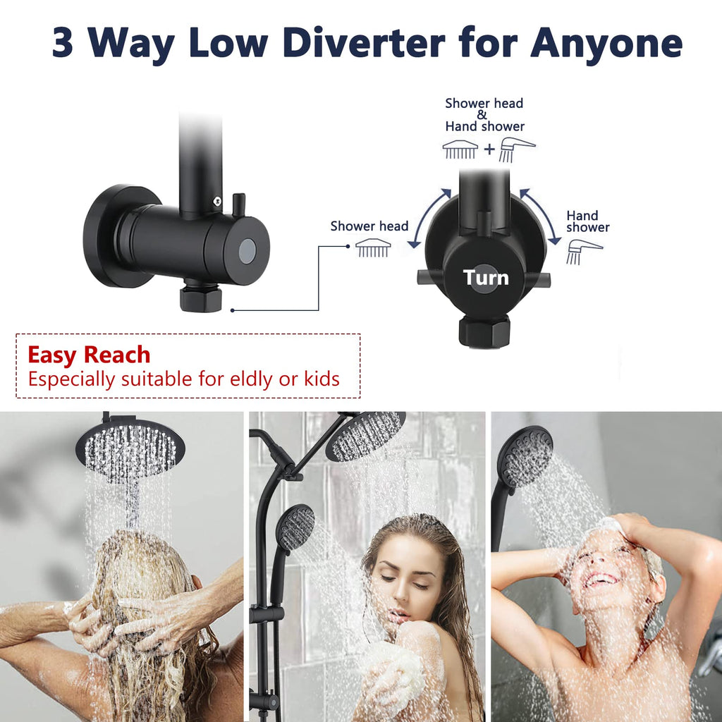 Rainfall 8 Inch Round Shower Head with High Pressure Handheld Spray Combo, Drill-Free Slide Bar with Adjustable