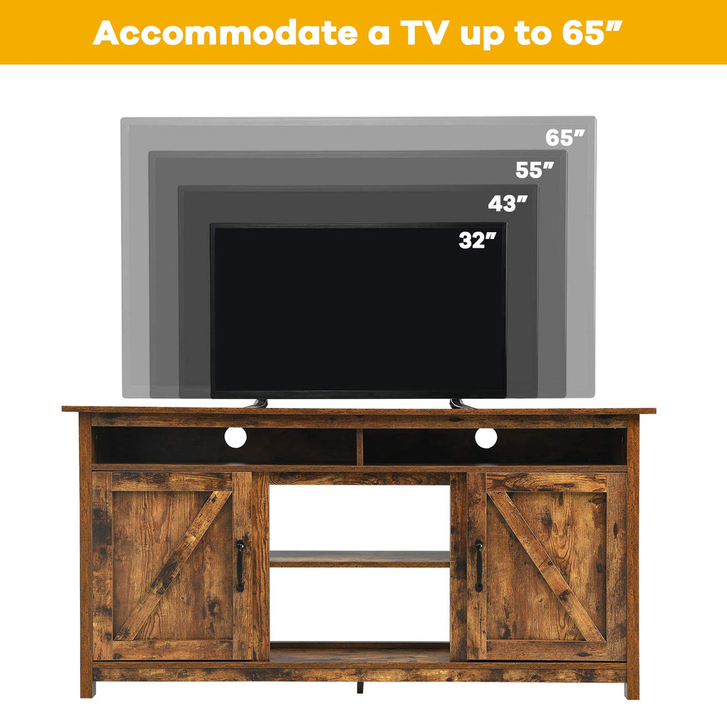 Industrial TV Stand with Barn Doors for TVs up to 65 Inches, Farmhouse TV Console Cabinet with Shelves & Cabinets