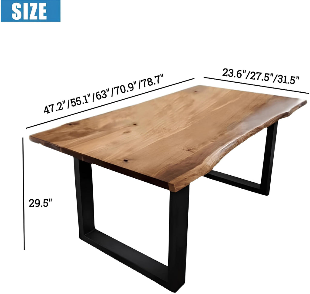 Industrial Solid Wood Dining Table, Rectangle Live Edge Kitchen Table, Rustic Pine Table Top & Metal Base, Large Long