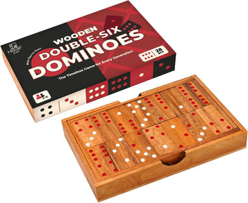 Wood Dominos Set for Adults Double 6 Classic Thick Wooden Professional Colored Dominoes Game Travel Portable Six