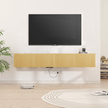 71" Floating TV Stand with LED Lights & Charging Station, Wall Mounted Entertainment Center for 75 Inch TV, Floating