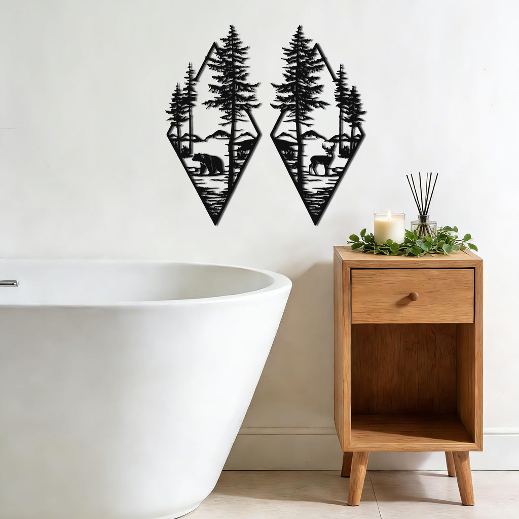 Bear Deer Metal Wall Art Set of 2, Rustic Cabin Lodge Decor