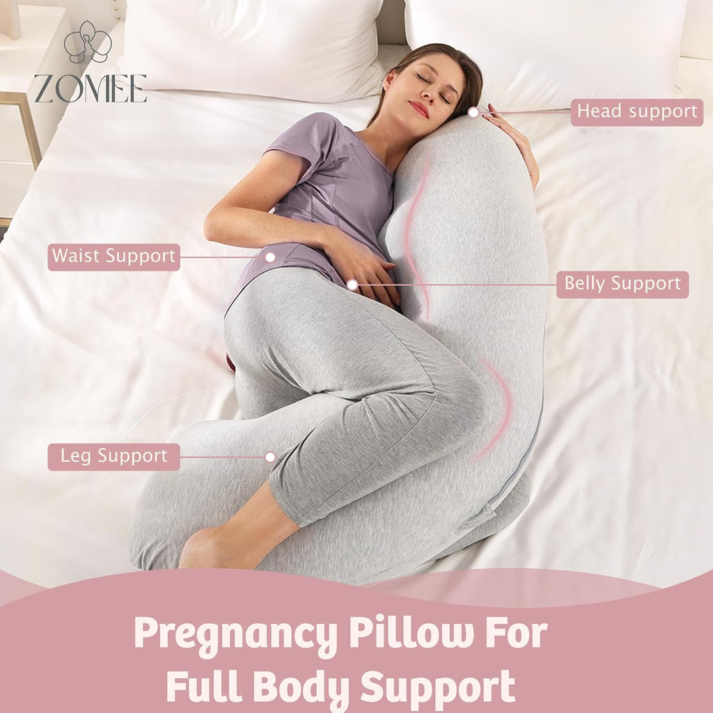 Comfort Pregnancy Pillow - J Shaped Maternity Pillow for Side Sleeping & Nursing Cozy Support for Neck,Head, Back and