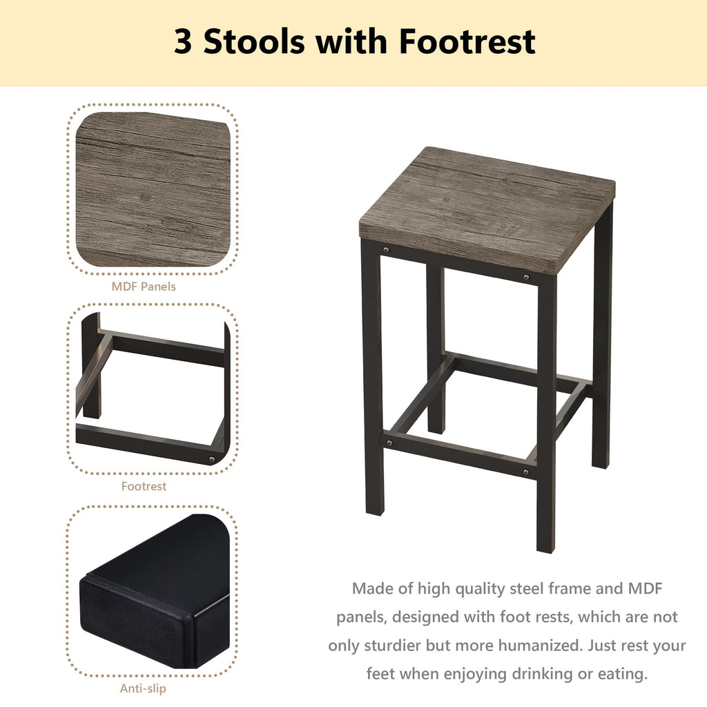 Modern Design 4-Piece Counter Height Extra Long Dining Table Set with 3 Stools and Side Table with