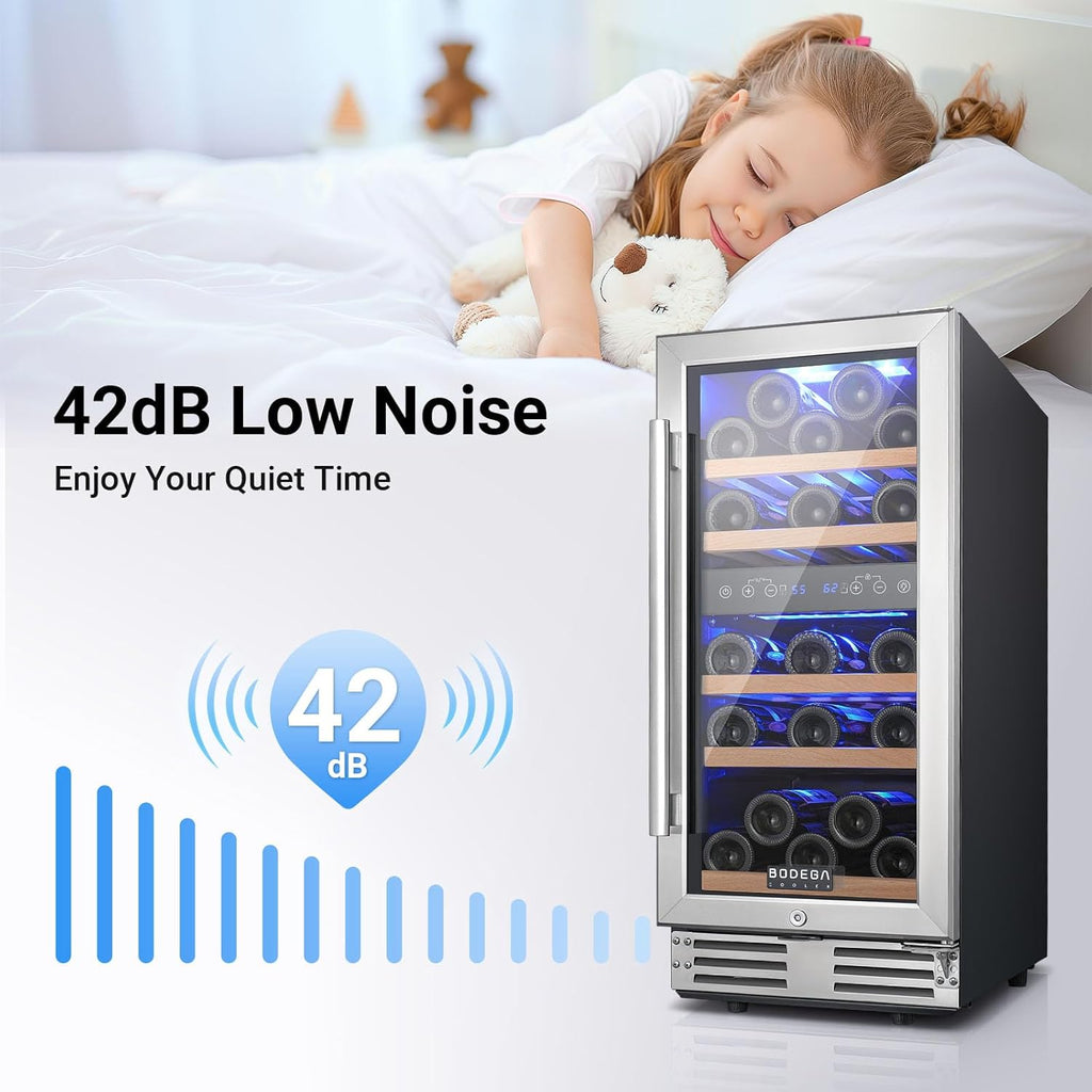 15 Inch Wine Fridge, 30 Bottles Dual Zone Wine Cooler, 41-68°F Wine Refrigerator