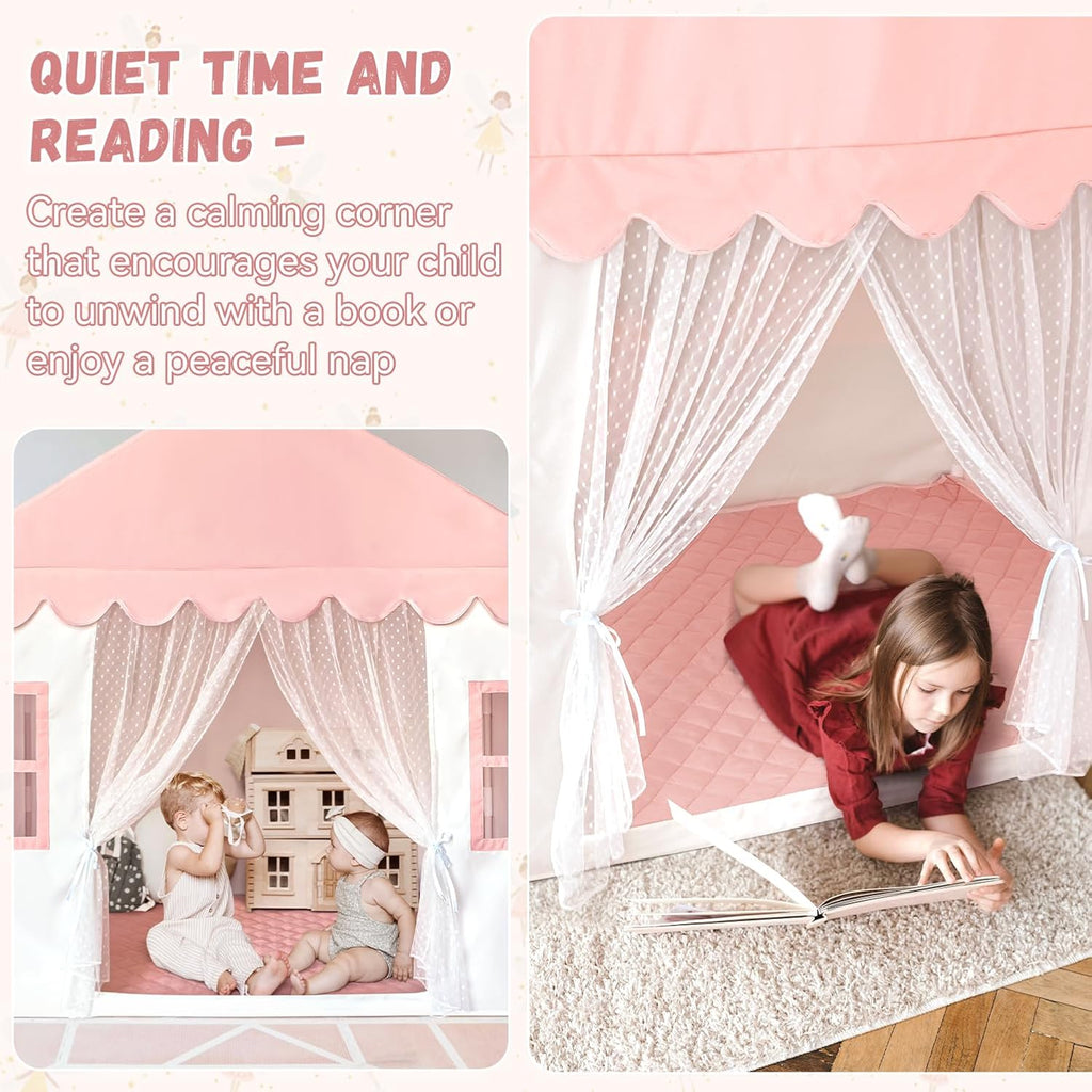 Kids Play Tent with Mat, Princess Castle Playhouse Tent for Girls