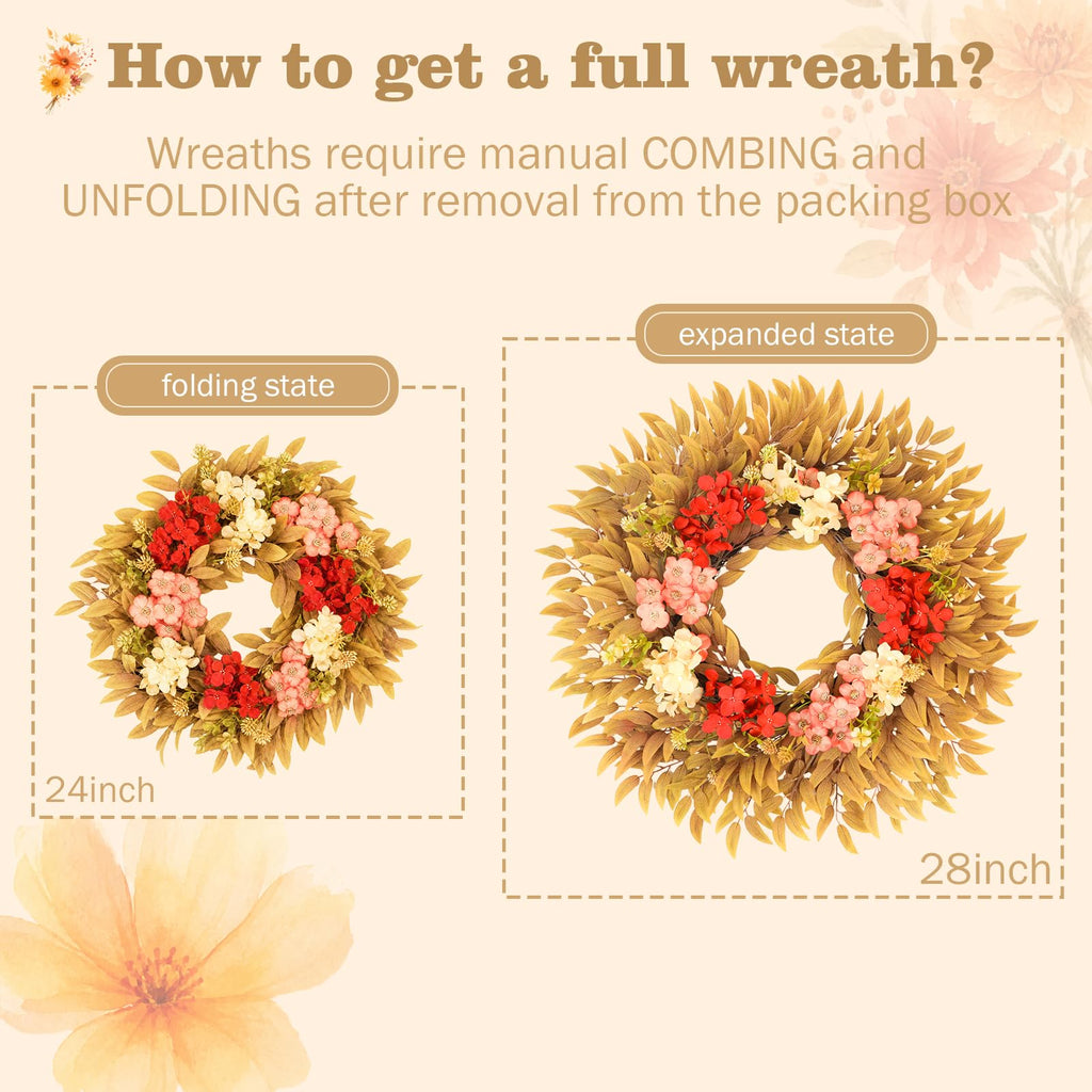28" Fall Wreath for Front Door with Eucalyptus & Hydrangea