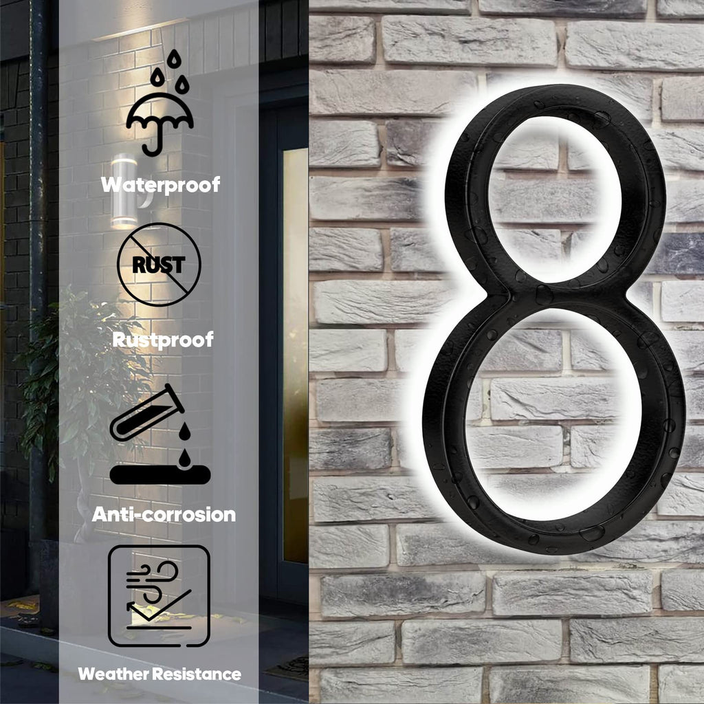 Backlit LED Home Address Numbers, 8 Inch House Numbers, Stainless Steel Hand-Polished Waterproof Address Signs