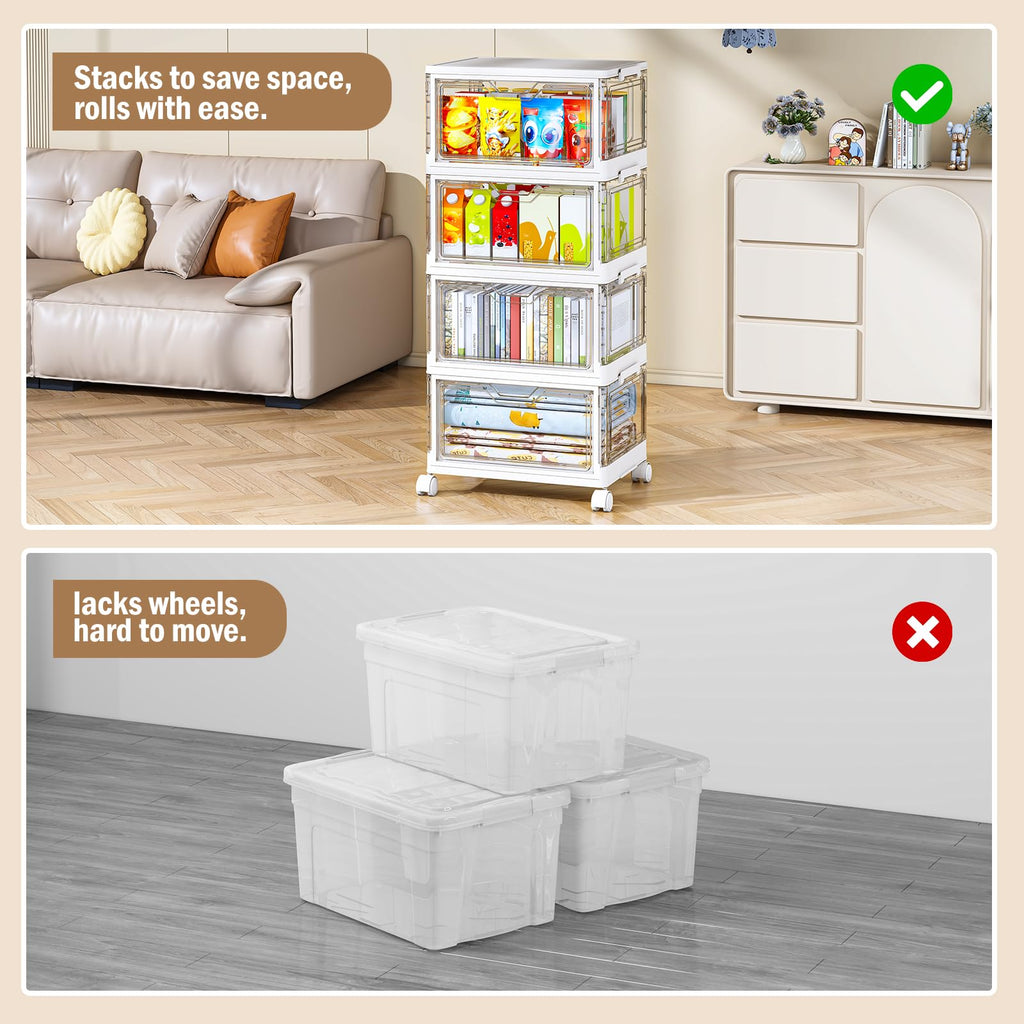 Clear Storage Bins with Lids - 4 Tier 32qt Plastic Stackable Bins