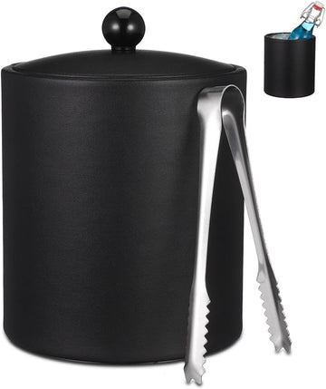 Ice Bucket with Lid & Tong - Insulated Stainless Steel Ice Bucket for Cocktail Bar & Parties - Black Double-Wall Wine