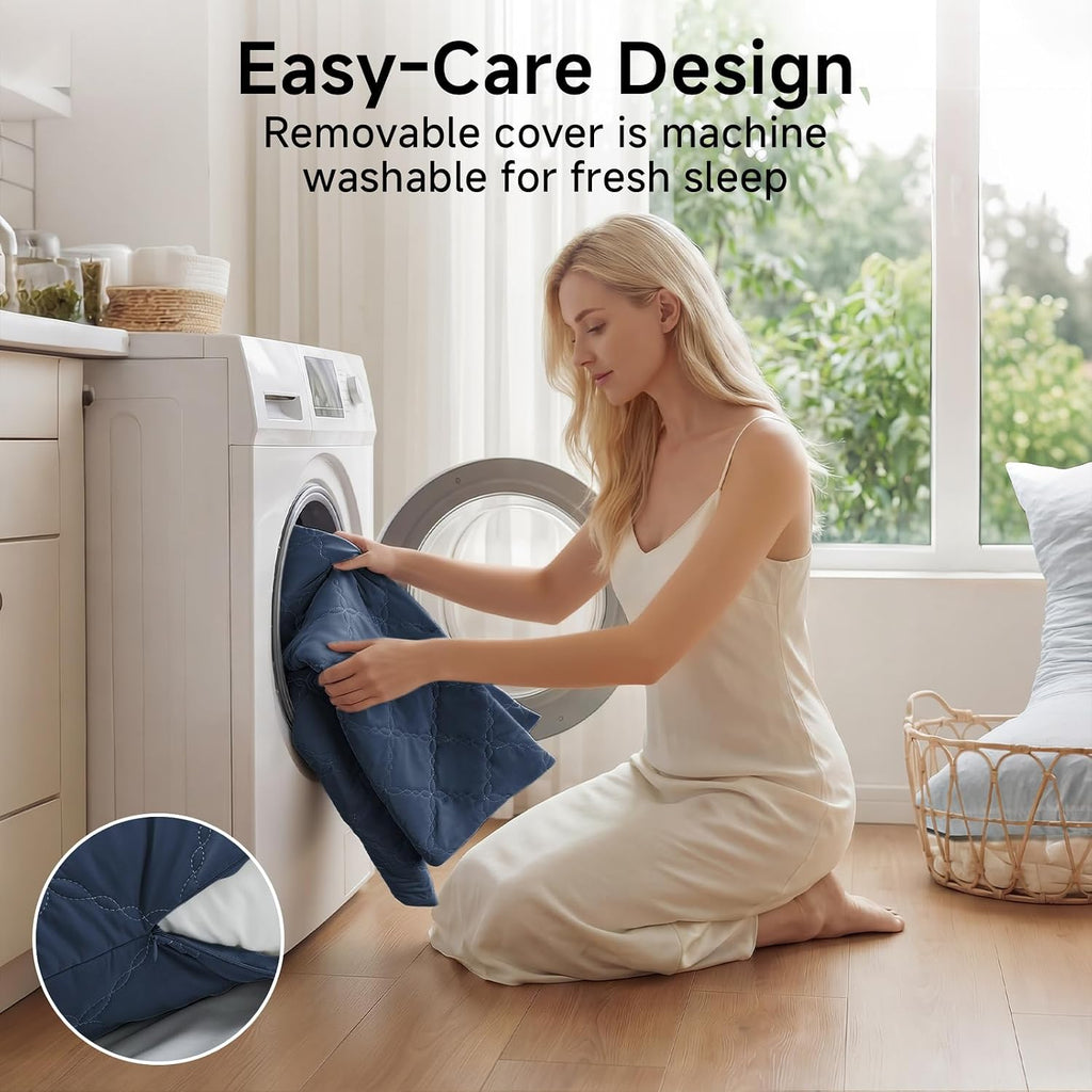 Cooling Body Pillow, Memory Foam Filled, Navy Blue, 20x54 Inches | Soft & Cool-Touch Quilted Nylon-Spandex Cover