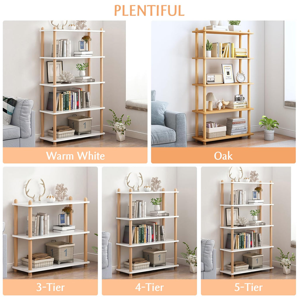 4-Tier Wooden Shelf Bookcase, Freestanding Open Bookshelf, Oak