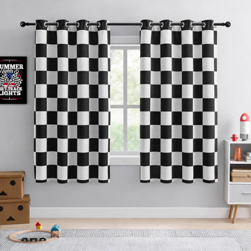 Black and White Checkered Blackout Curtains, 2 Panels, 52 * 72