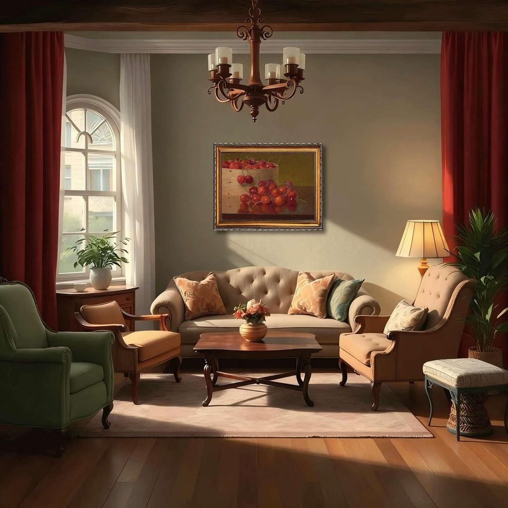 Elegant Cherry Still Life Poster Canvas Print Oil Paintings Reproduction World Classics Painting Pictures Wall Art