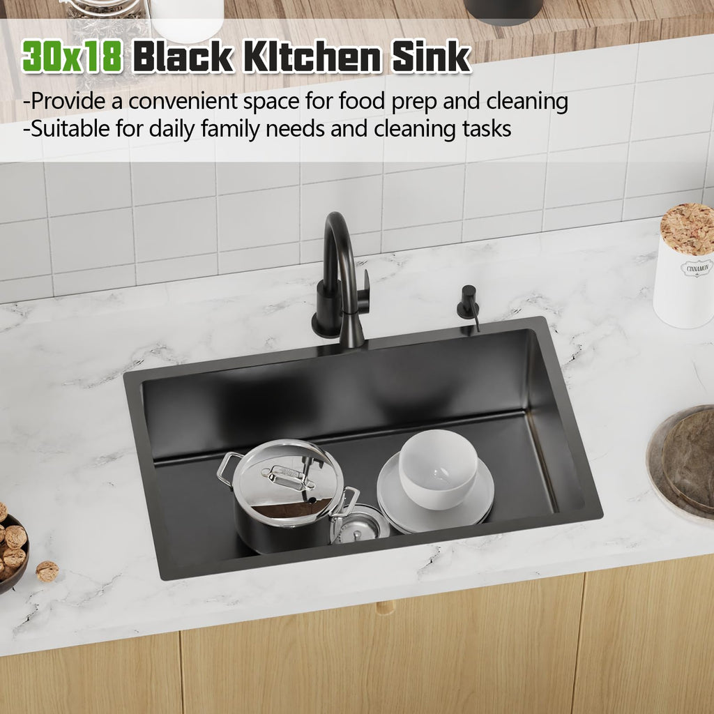 Black 30x18In Undermount, Stainless Steel, Single Bowl
