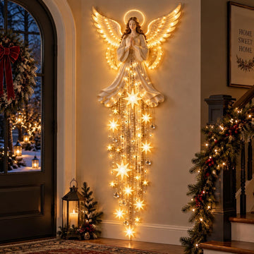 Angel Blessing Starfall Wall Light, Lighted Christmas Angel Decor (1pc)