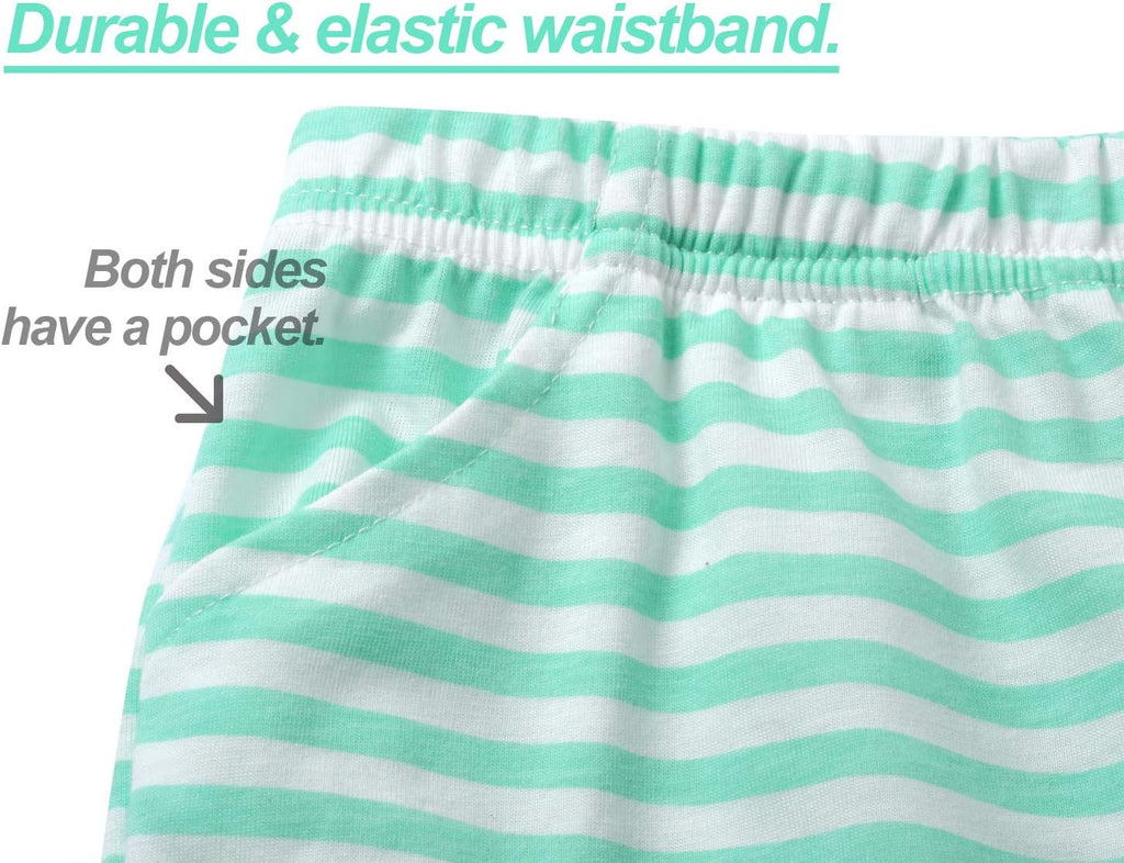 Girls Striped Soft Short Sleeve & Shorts Pajama Set