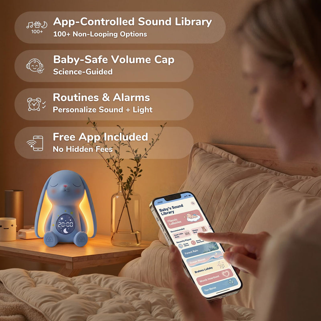 Bunny White Noise Sound Machine, Newborn Baby Boy Gift, 100+ Sounds