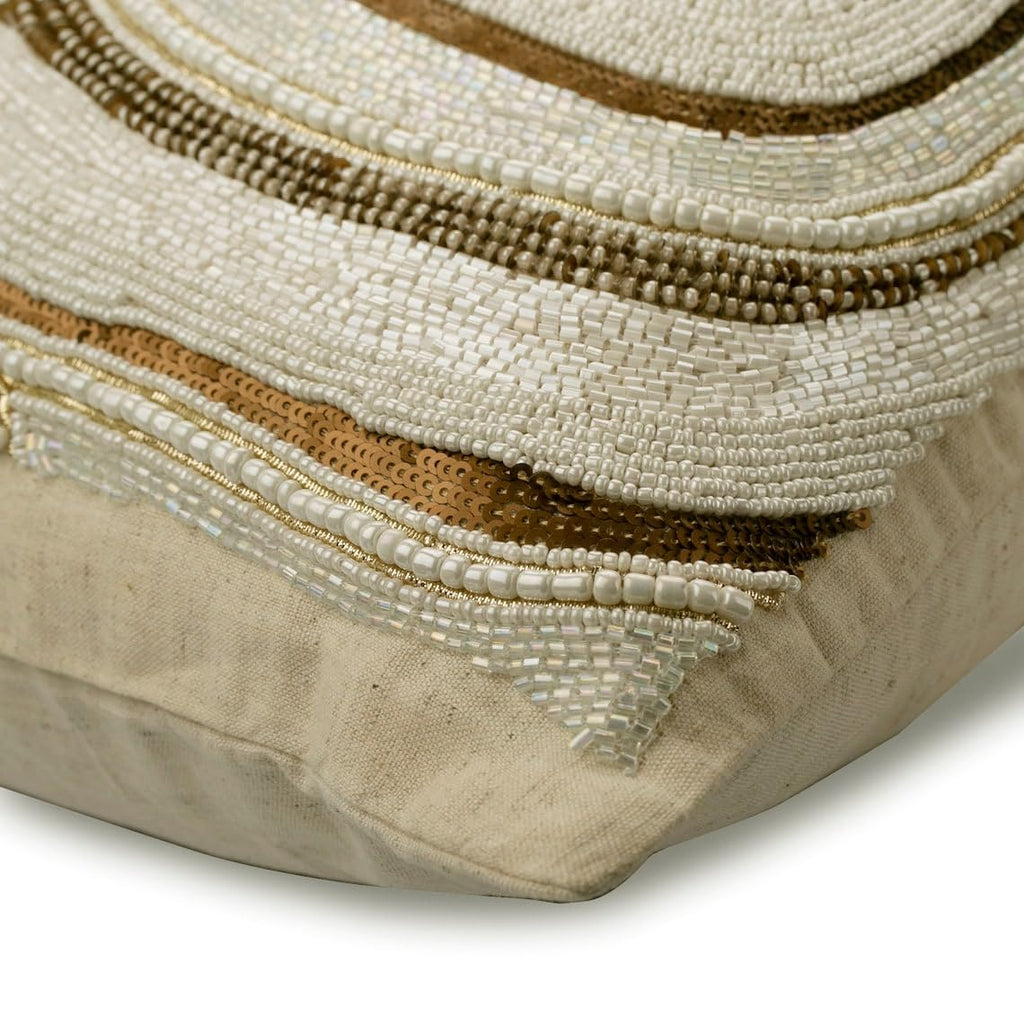 Decorative Pillow Covers, Decorative Ivory & Gold 18"x18" (45x45 cm) Throw Pillow Covers, Silk Beaded Sequins & Sea
