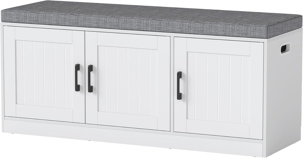 Shoe Storage Bench with Cabinet, 3-Tier Entryway Bench with Padded Seat Cushion, Shoe Cabinet Bench with 4 Adjustable