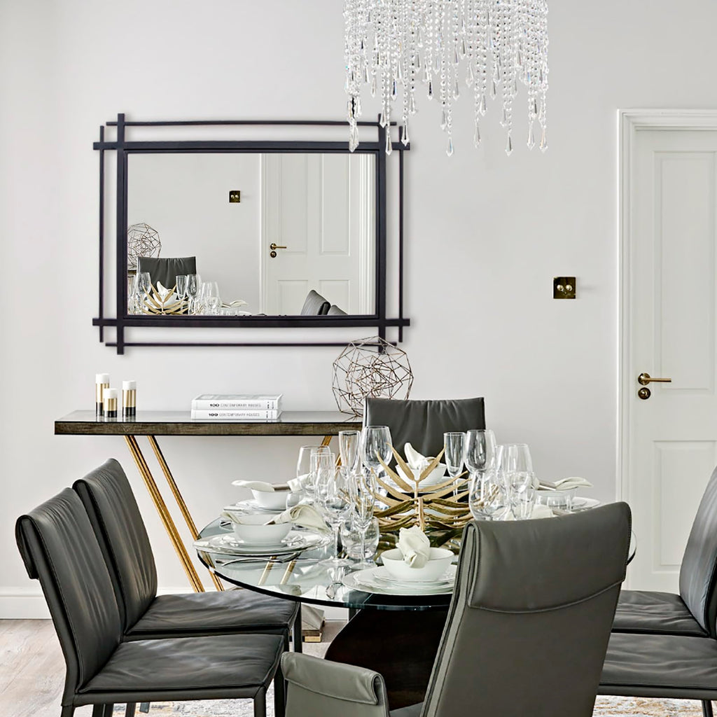 Large Wall Mirrors Decorative, 40''X28'' Bathroom Mirror with Black Iron Frame, Elegant Wall Mirror, Fireplace