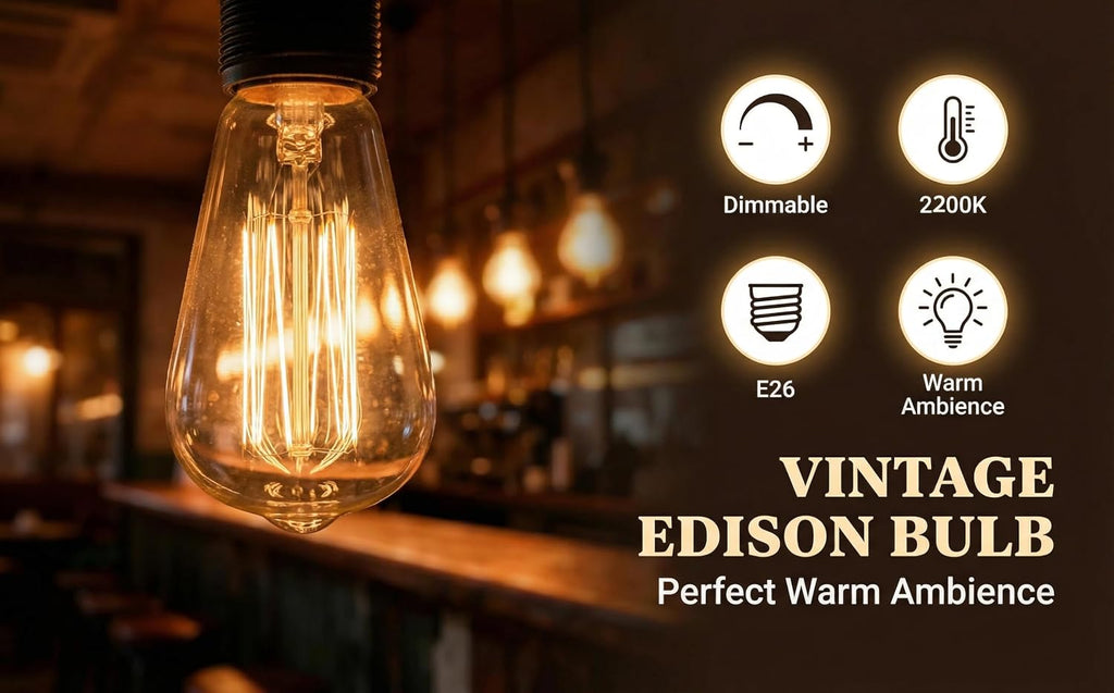 ST64 Incandescent Edison Bulb 40W E26 2200K Dimmable Amber Glass 2-Pack