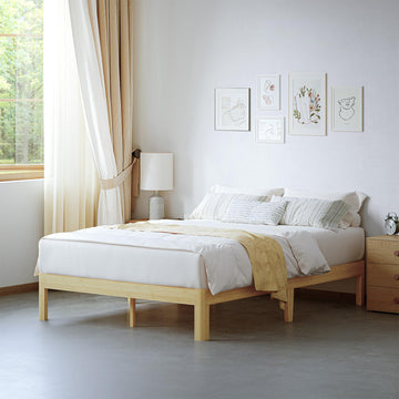 12 Inch High Bamboo Wood Heavy Duty Queen Bed Frame No Box Spring Needed, Platform Bed Frame Queen Size with Metal