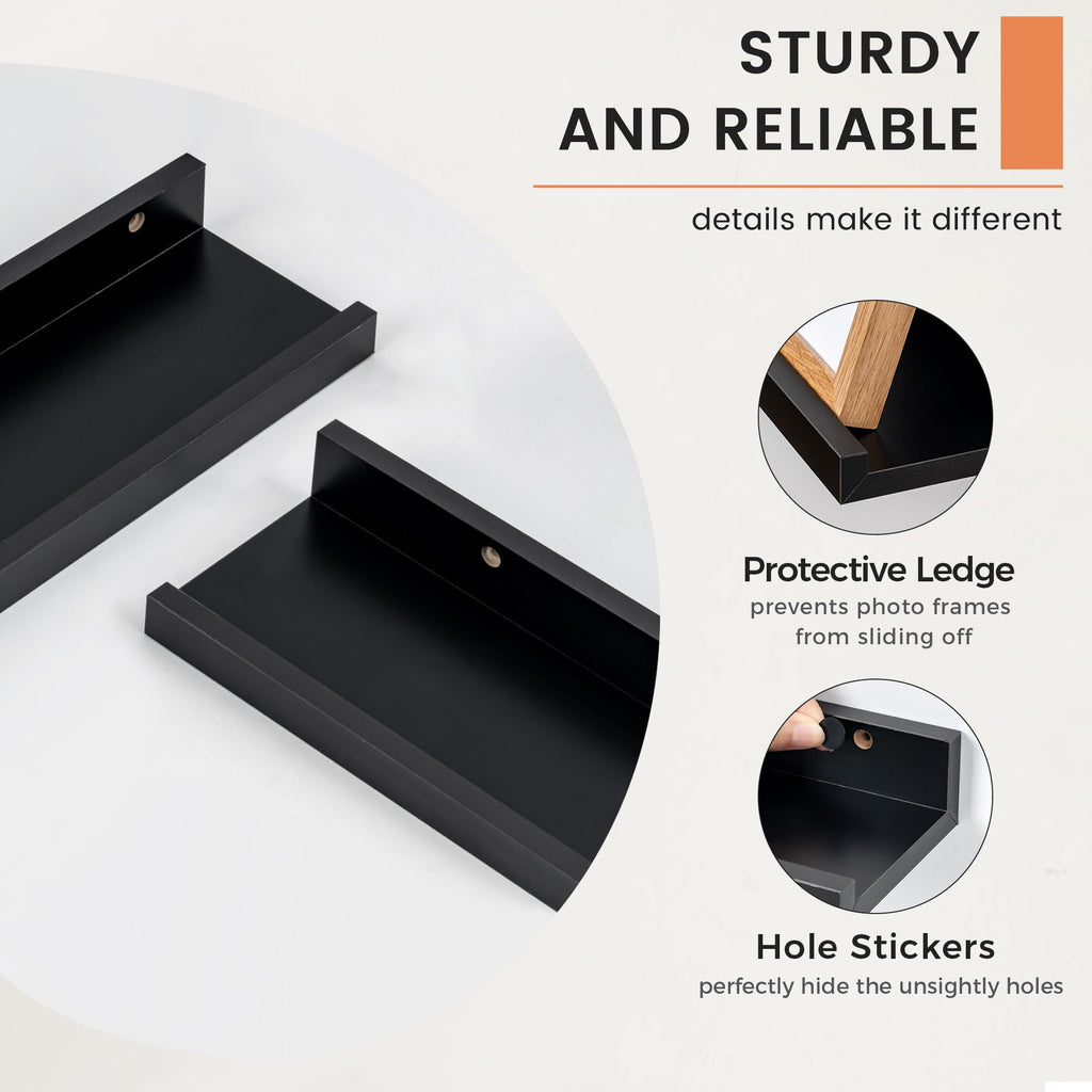 Picture Ledge Shelf, Floating Shelves for Wall, 48" W Set of 2, Black