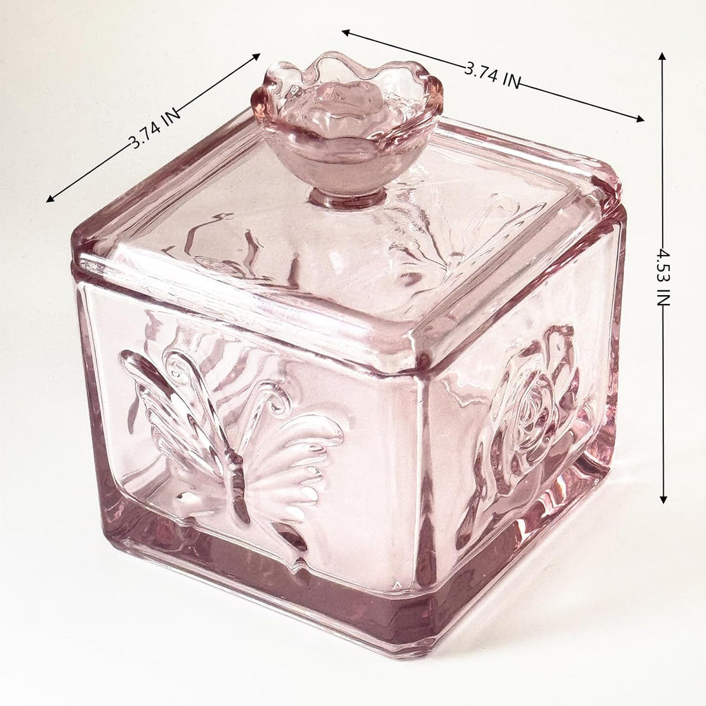 Pink Glass Candy Box - Cute Glass Jar with Lids for Storage Cookie, Vintage Candy Jar Dish Desk Buffet