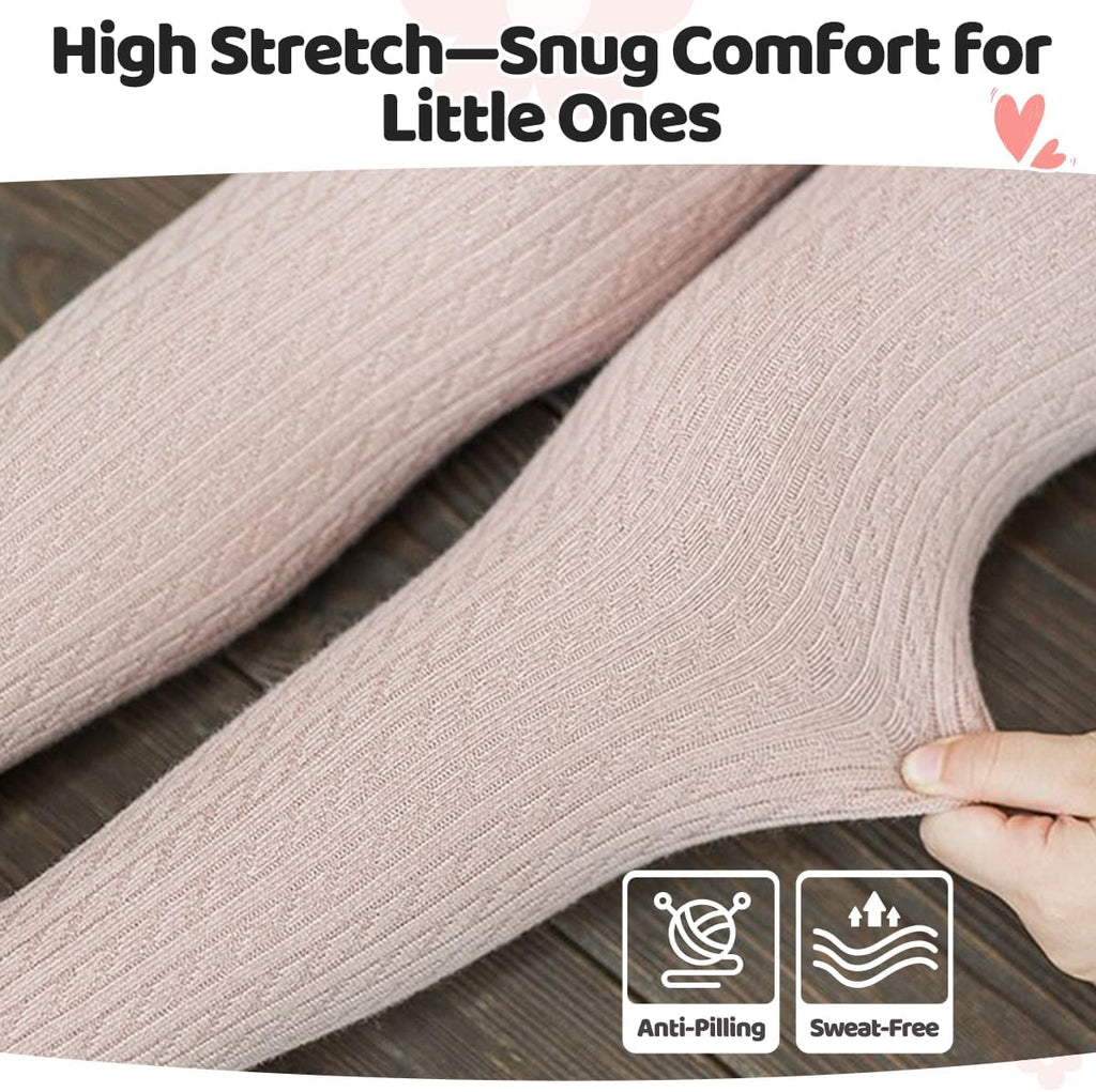 Knit Baby Girls Tights: Cable Knit Cotton Warm Footed Leggings