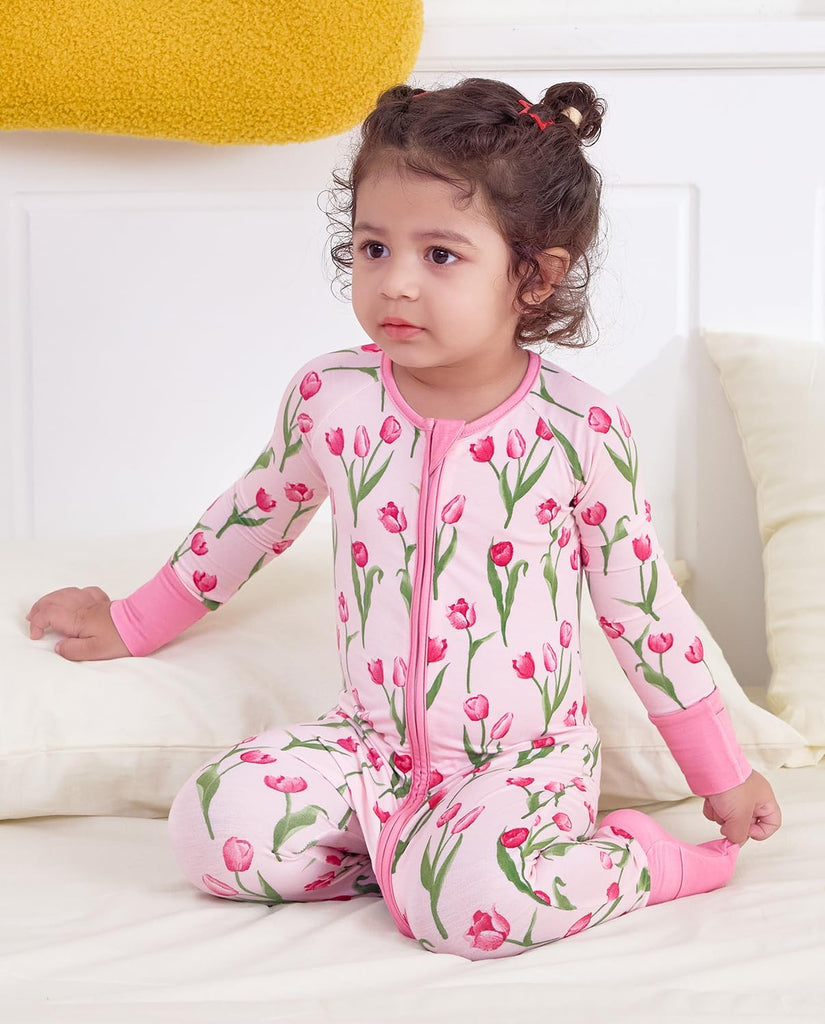 Viscose Derived from Bamboo Baby Footie Pajamas Convertible Sleeper for Baby Girl Zipper Onesie