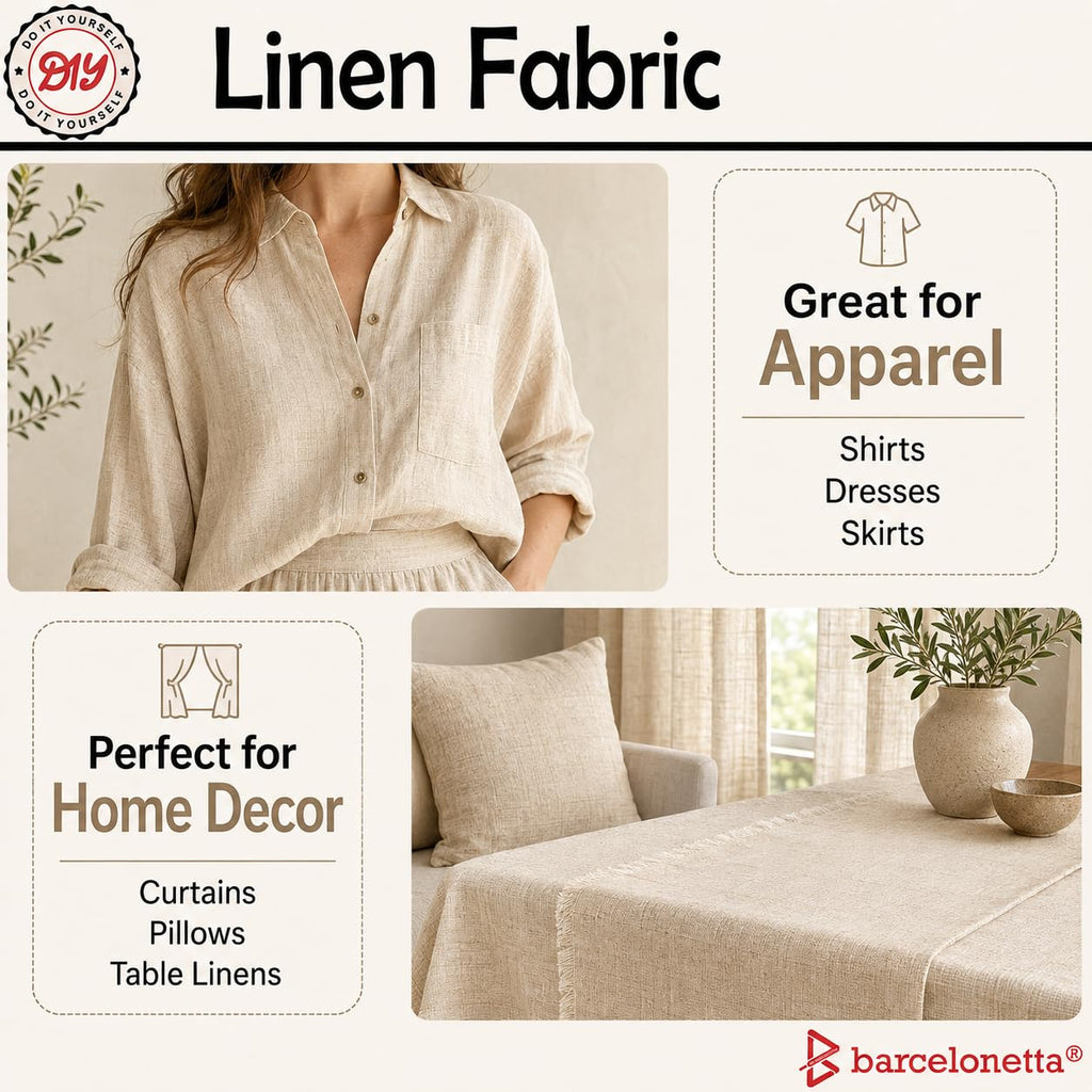 Linen Fabric | Natural Linen Cloth | Embroidery, Sewing | Soft, Breathable | 55" Wide | 70% Linen, 30% Rayon | Hemp
