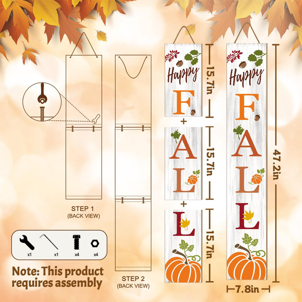 Fall Porch Sign, Pumpkin Sign for Front Porch, Happy Fall Wooden Sign Yard, Vertical Wood Sign Standing Front Door