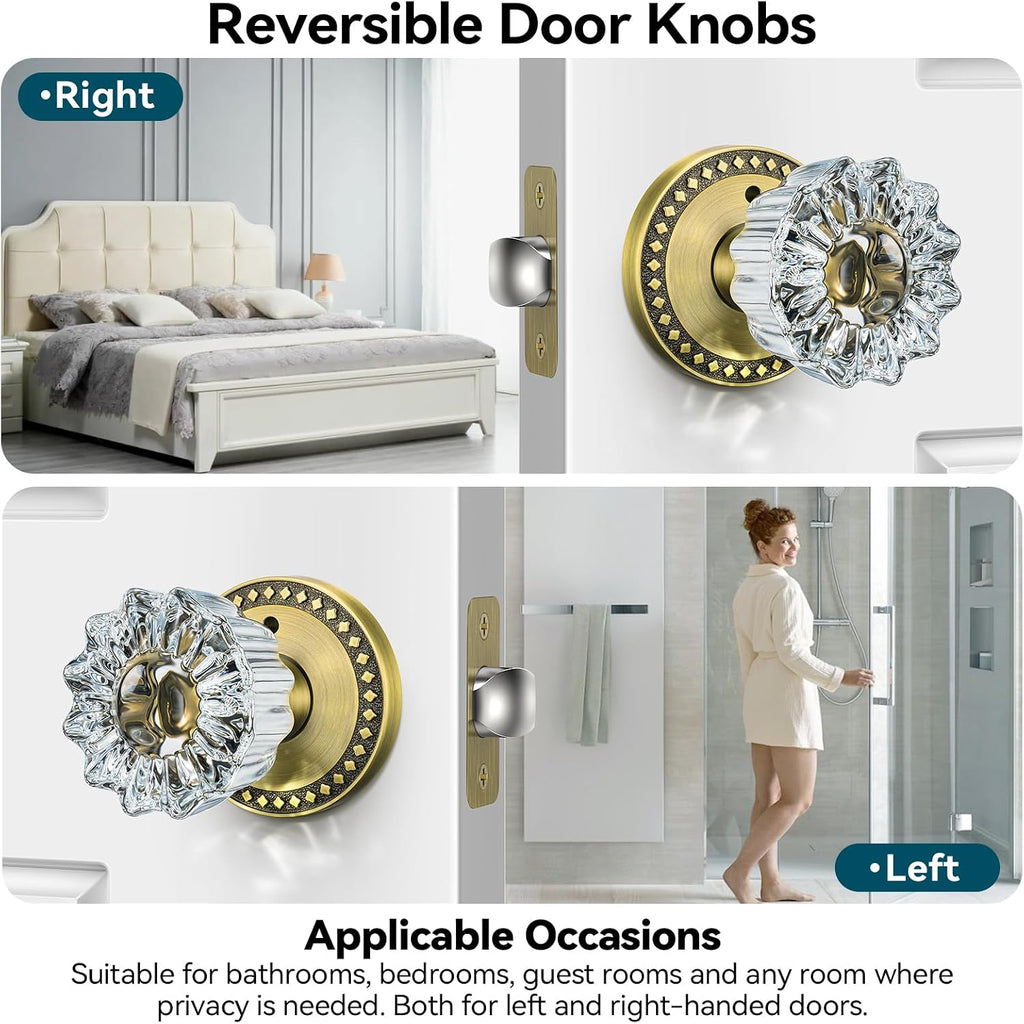 Glass Door Knobs, Antique Brass Door Knob Interior, 1 Pack