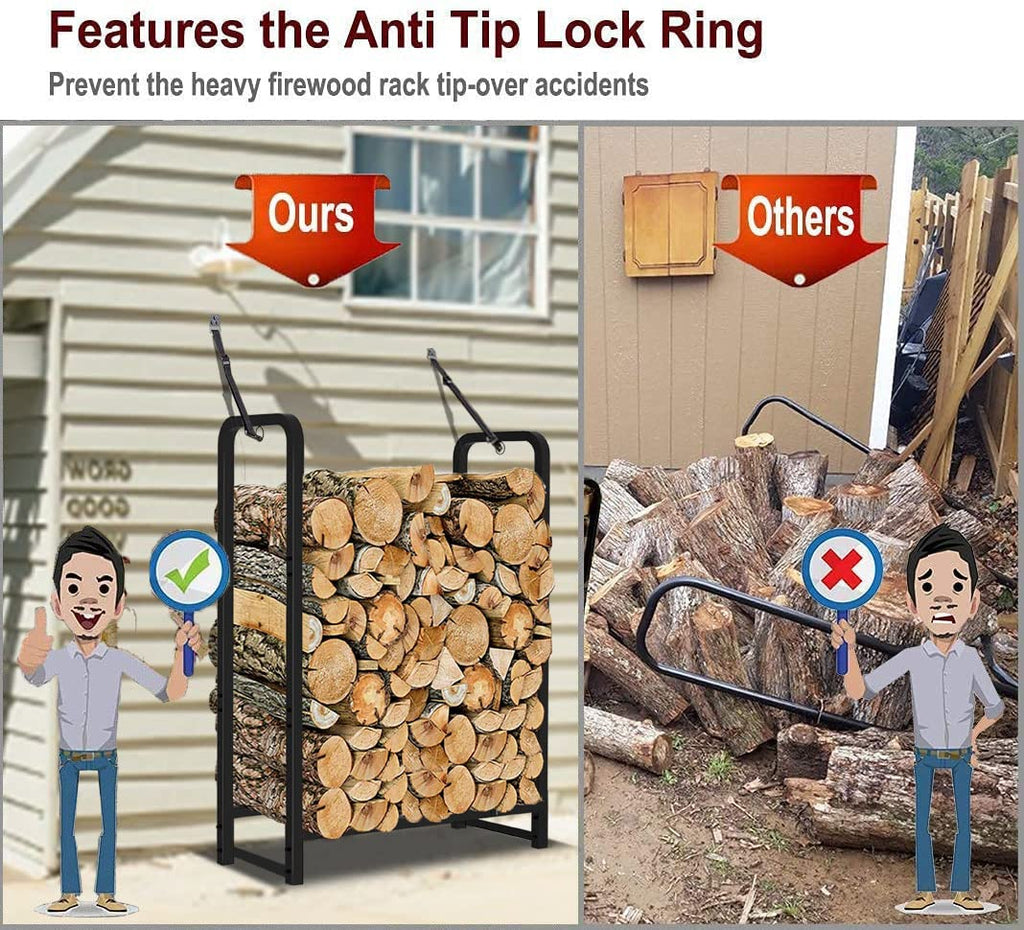 Firewood Rack Stand 2ft Heavy Duty Logs Holder for Outdoor Indoor Fireplace Metal Wood Pile Storage Stacker