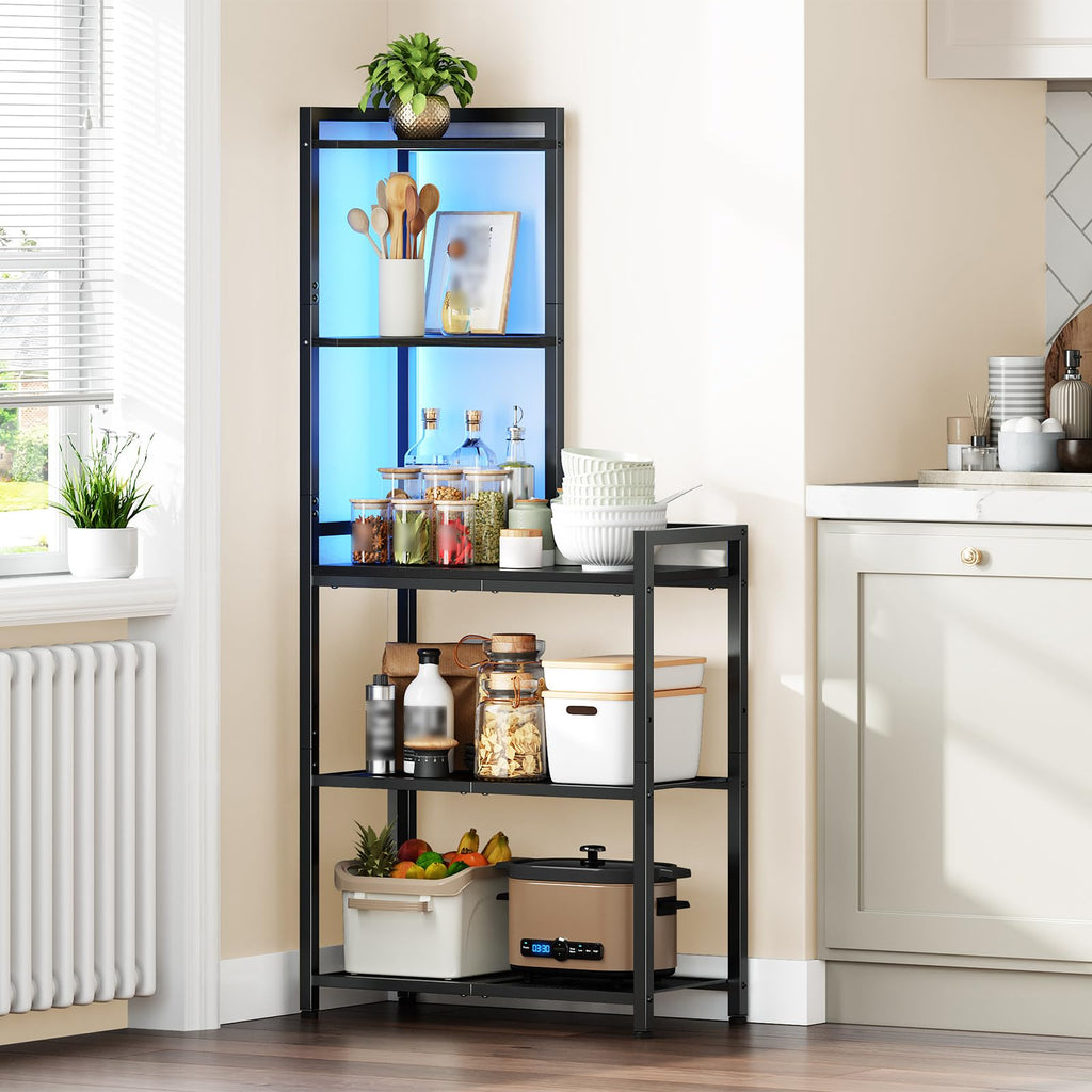 5-Tier Corner Shelf Stand, Corner Shelf with LED Light, 56.3" Tall Corner Bookshelf, Display Rack Storage Organizer