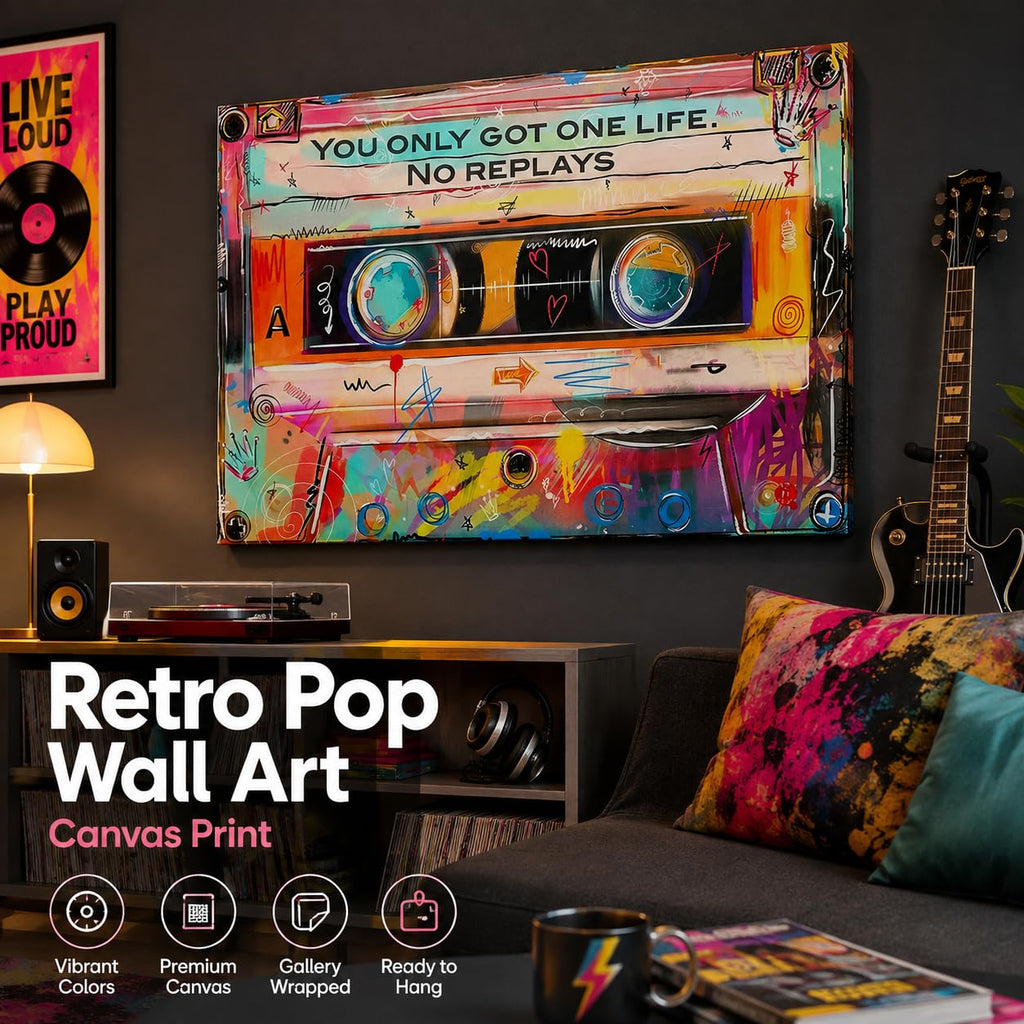 Colorful Graffiti Cassette Tape Motivational Wall, You Only Got One Life Inspirational Canvas Prints, Pop Street