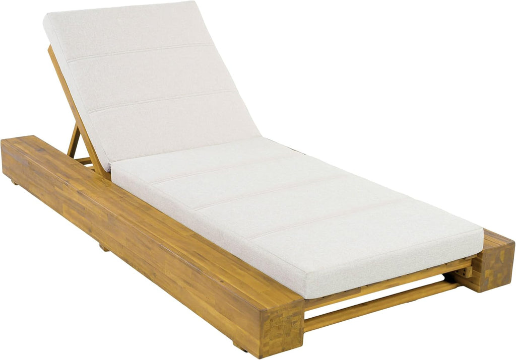 Tory Acacia Wood Chaise Lounge Chair Outdoor, Poolside Sun Lounger Recliner, Patio Outdoor Chaise Lounge