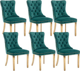 Velvet Dining Chairs Set of 6, Upholstered Dining Room Chairs with Back Ring Pull Trim and Golden Stainless Steel