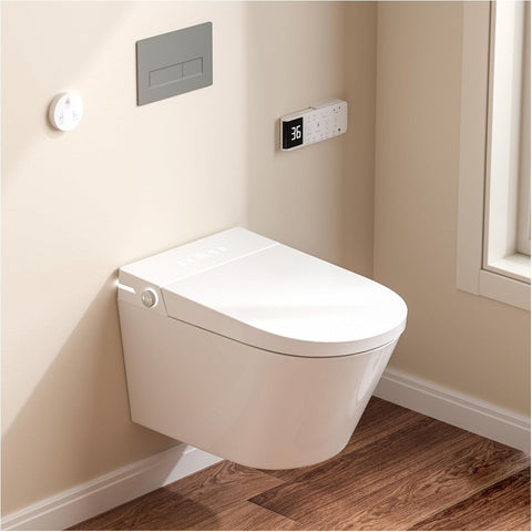 Wall Hung Smart Toilet, Elongated Wall Hung Toilet with Bidet Built In, Heated Seat, Warm Water Wash, Air Dryer