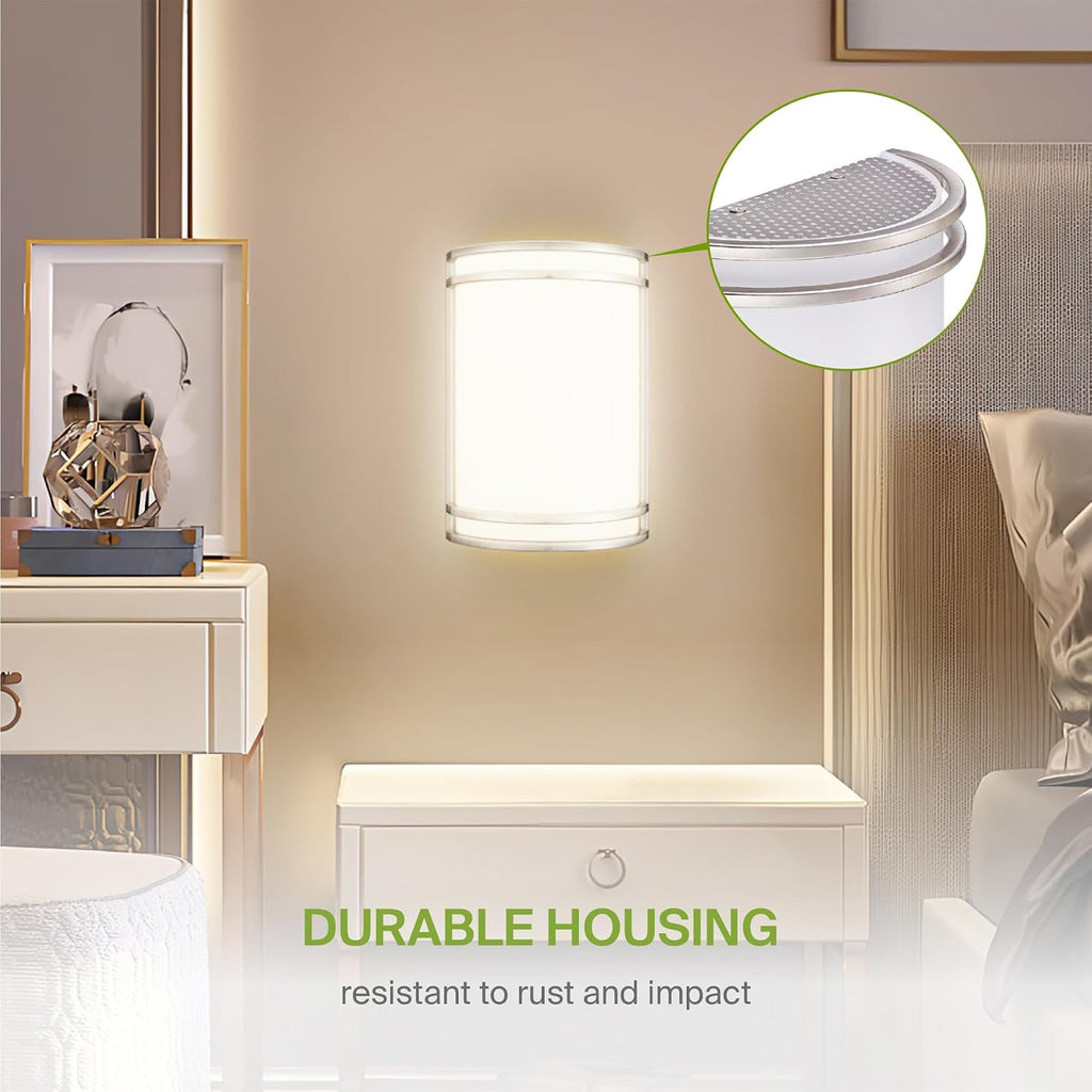 Indoor LED Wall Sconce Lights - 10 Inch 15W Brushed Nickel Modern LED Wall Sconces Hardwired - ETL Dimmable 3000K